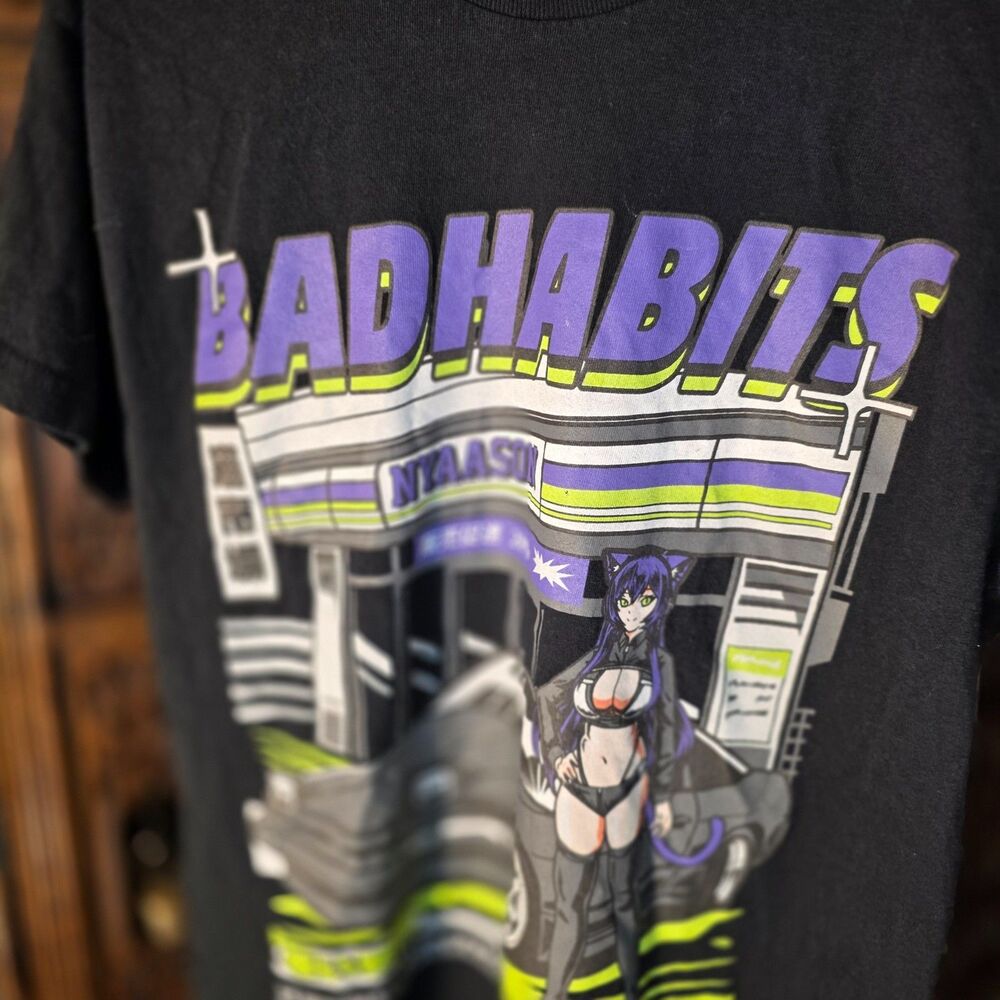 🖤 Nyaason Bad Habits Graphic T‑Shirt Spencer’s Mens Black Cotton Streetwear Tee - Picture 4 of 10